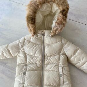 Michael Kors Toddler Cream Jacket w Faux Fur &  Zip Off Hood.  24 mos. WARM!